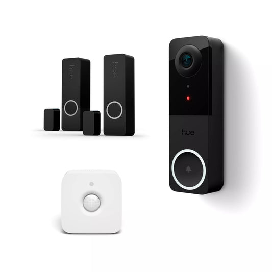 Hue Wired video doorbell + indoor motion sensor + 2 contact sensors in black
